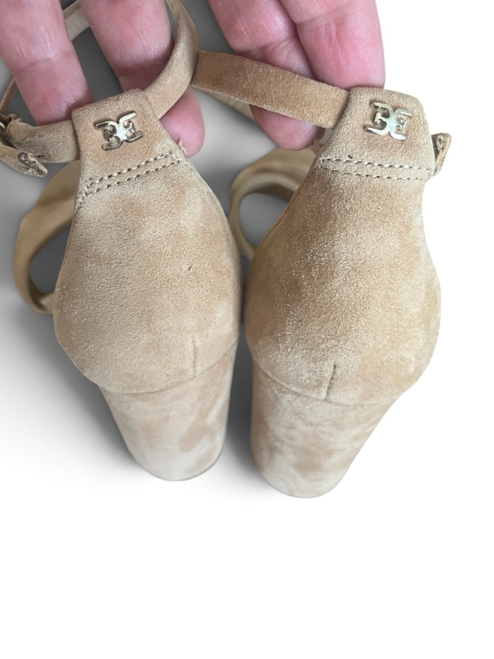 Sam Edelman Nude Suede Crisscross Block Heel Ankle Strap Sandals Size 7 - Picture 5 of 6